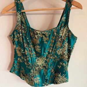 GIGI C Teal and Gold Floral Blouse size 1 small